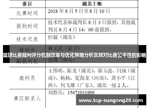 篮球比赛裁判评分机制改革与优化策略分析及其对比赛公平性的影响