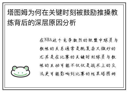塔图姆为何在关键时刻被鼓励推搡教练背后的深层原因分析